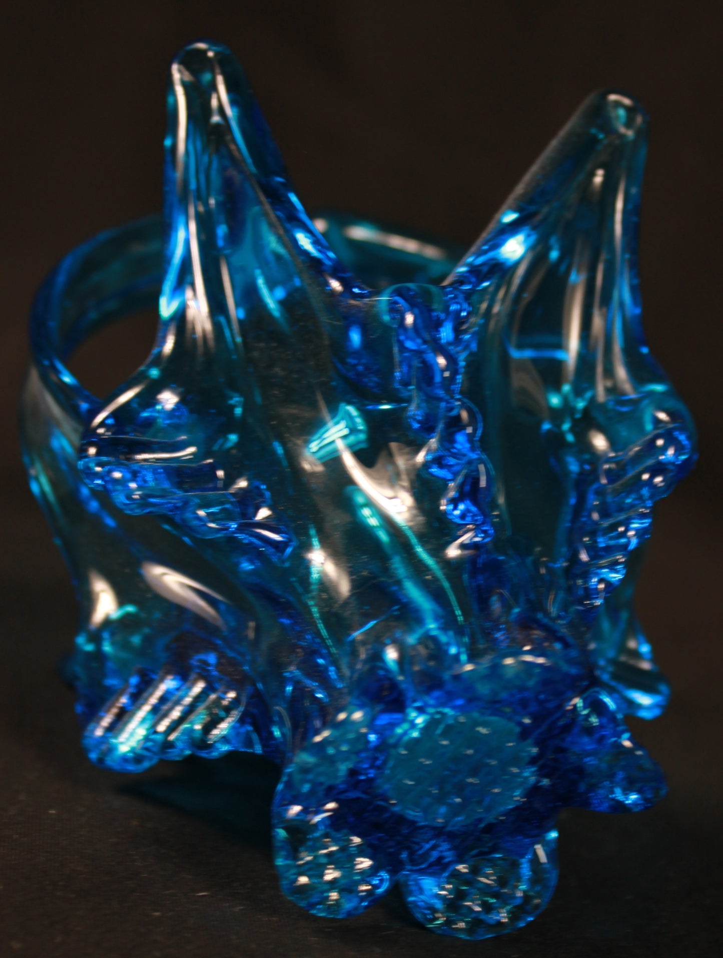 Vintage Blue Art Glass Basket with Splendid Sculptural Details