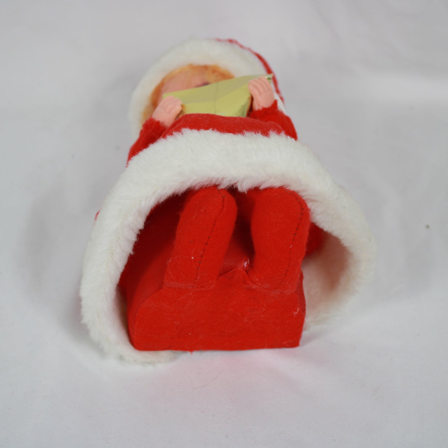 Vintage Christmas Caroler Doll Big Eye Blonde Girl Red Velvet Dress