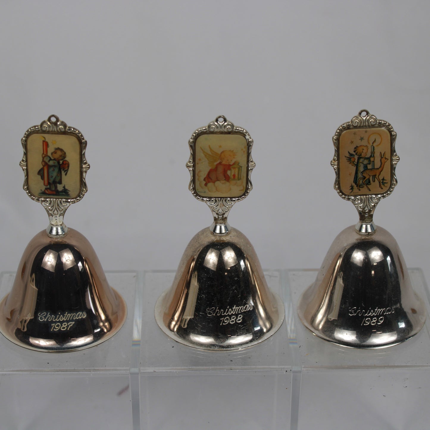 Vintage Schmid Hummel Silver Plated Christmas Bells Collection 1981-1989 - Set of 9