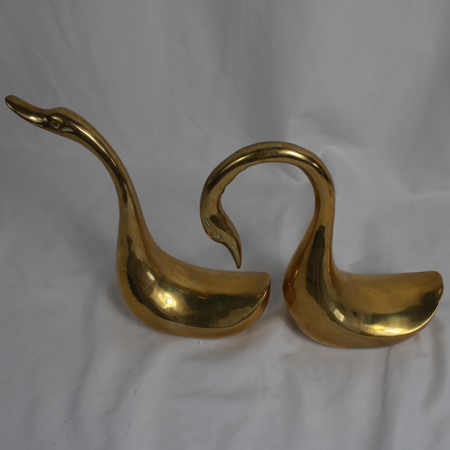 Solid Brass Swan Figurine Pair Graceful Mid-Century Tabletop Decor