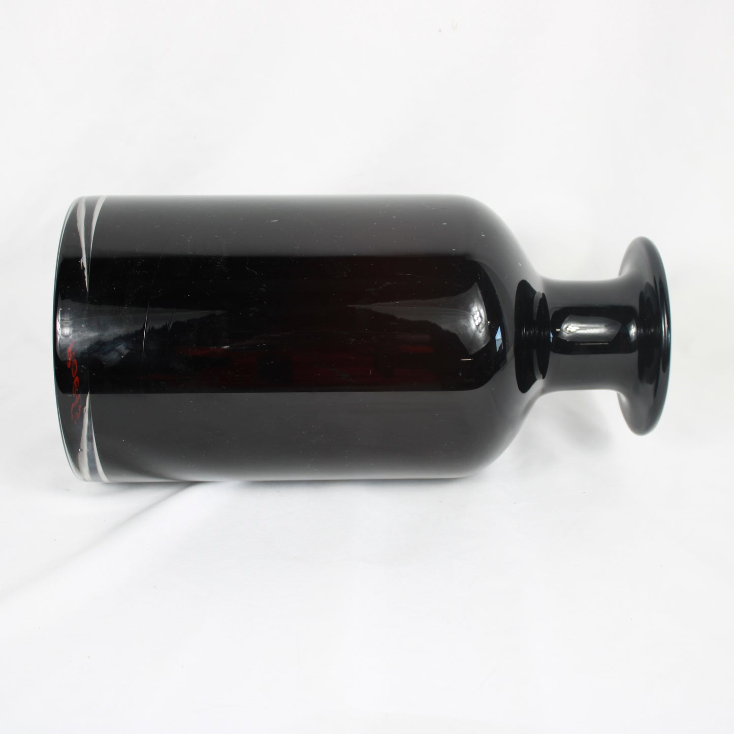 Hand-Blown Black Glass Vase, White Cased Lip Accent, Signed Roefs