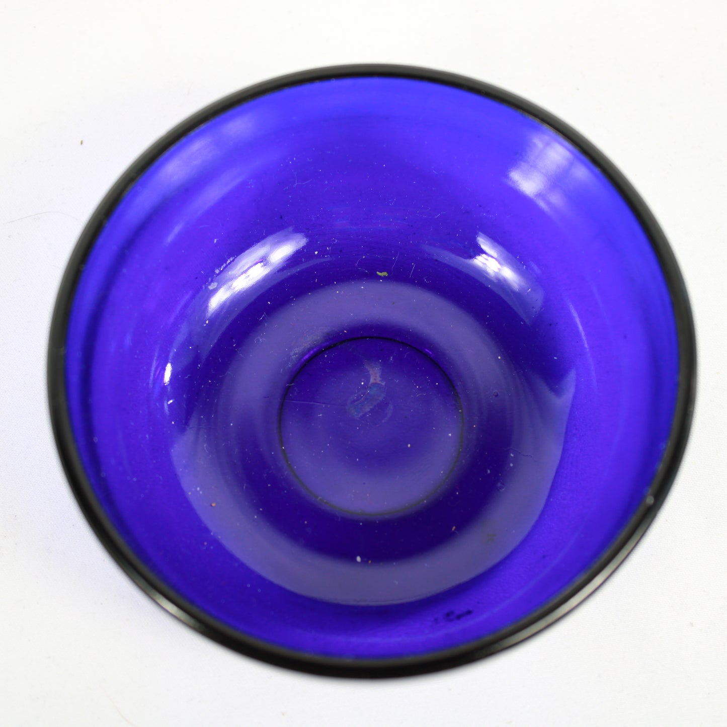 Cobalt Blue Glass Bride's Basket in Filigree Metal Holder