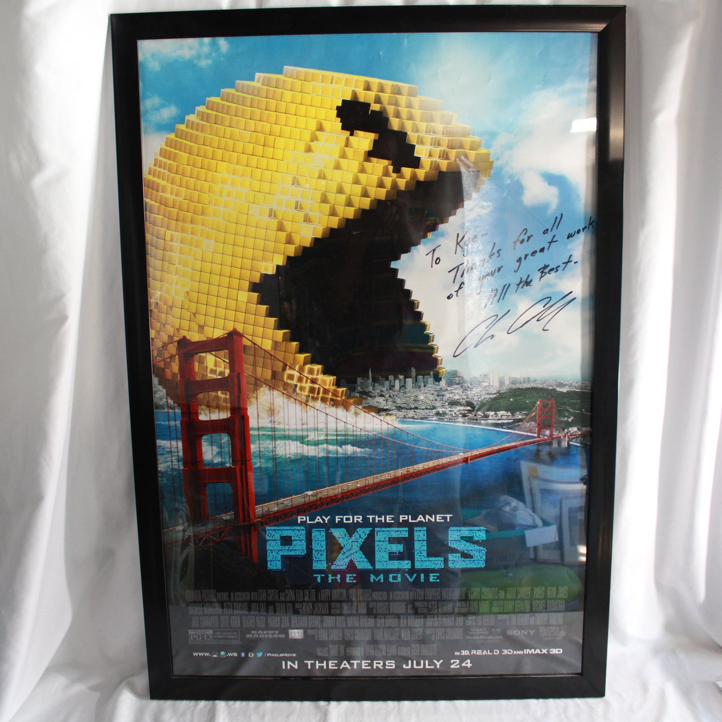 Framed Pixels Movie Poster Signed Director Chris Columbus Inscribed To Kye
