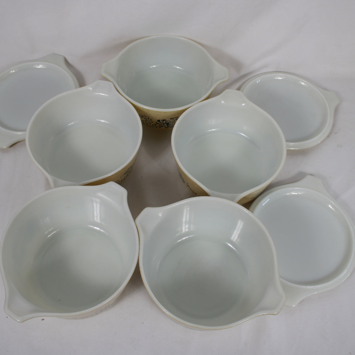 Pyrex Homestead Speckled Blue Floral Casserole Dishes with Lids - 8pc