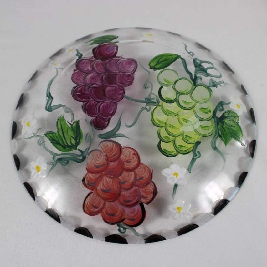 Set of 6 Hand-Painted Grape Clear Glass Salad Dessert Plates