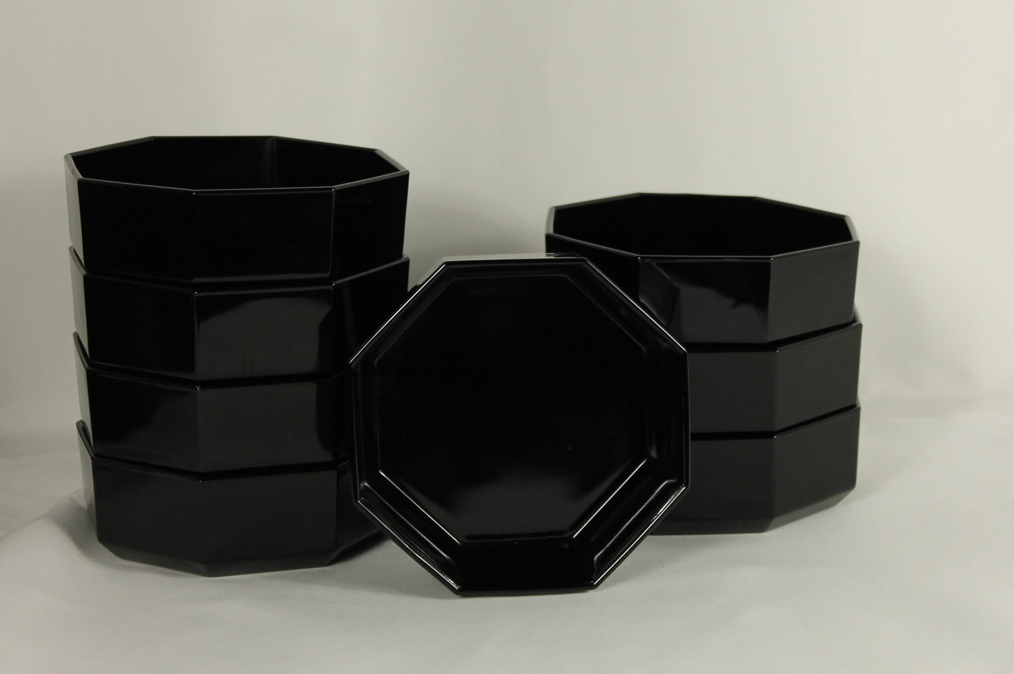 Arcoroc Octime Black Glass Octagon Dish Set