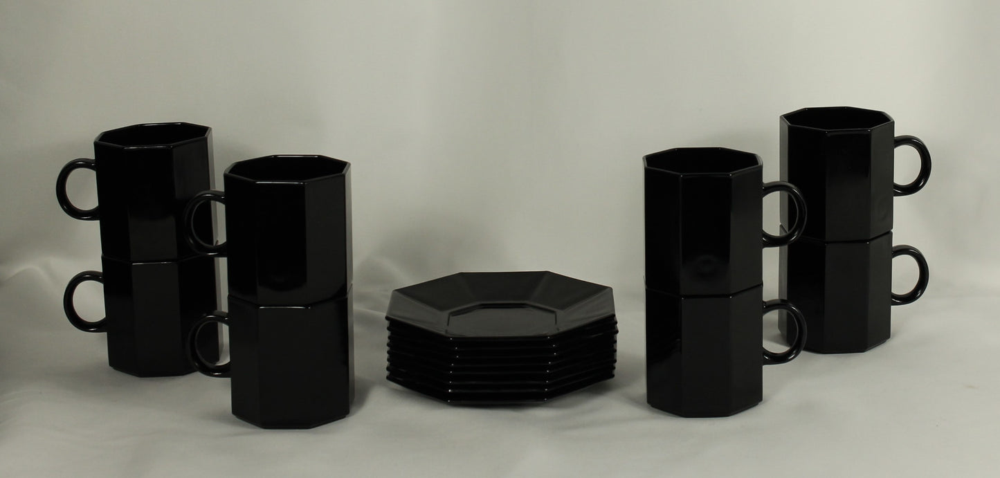 Arcoroc Octime Black Glass Octagon Dish Set
