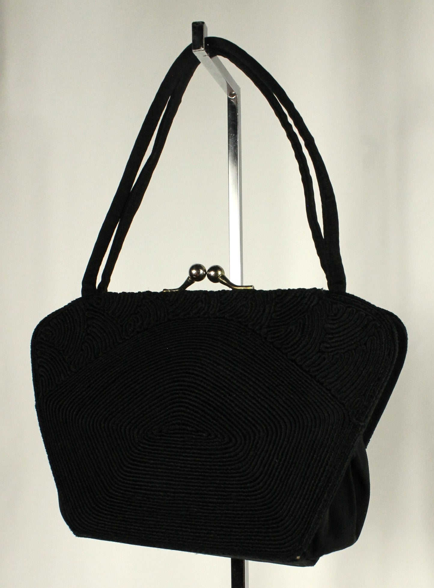 Vintage Capitol Leather Montréal Black Cordé Evening Bag | 1950s Structured Purse