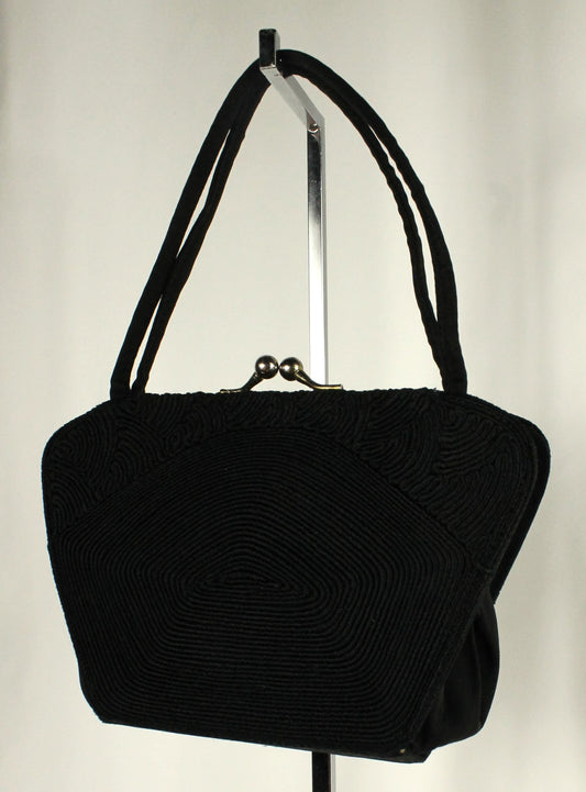 Vintage Capitol Leather Montréal Black Cordé Evening Bag | 1950s Structured Purse