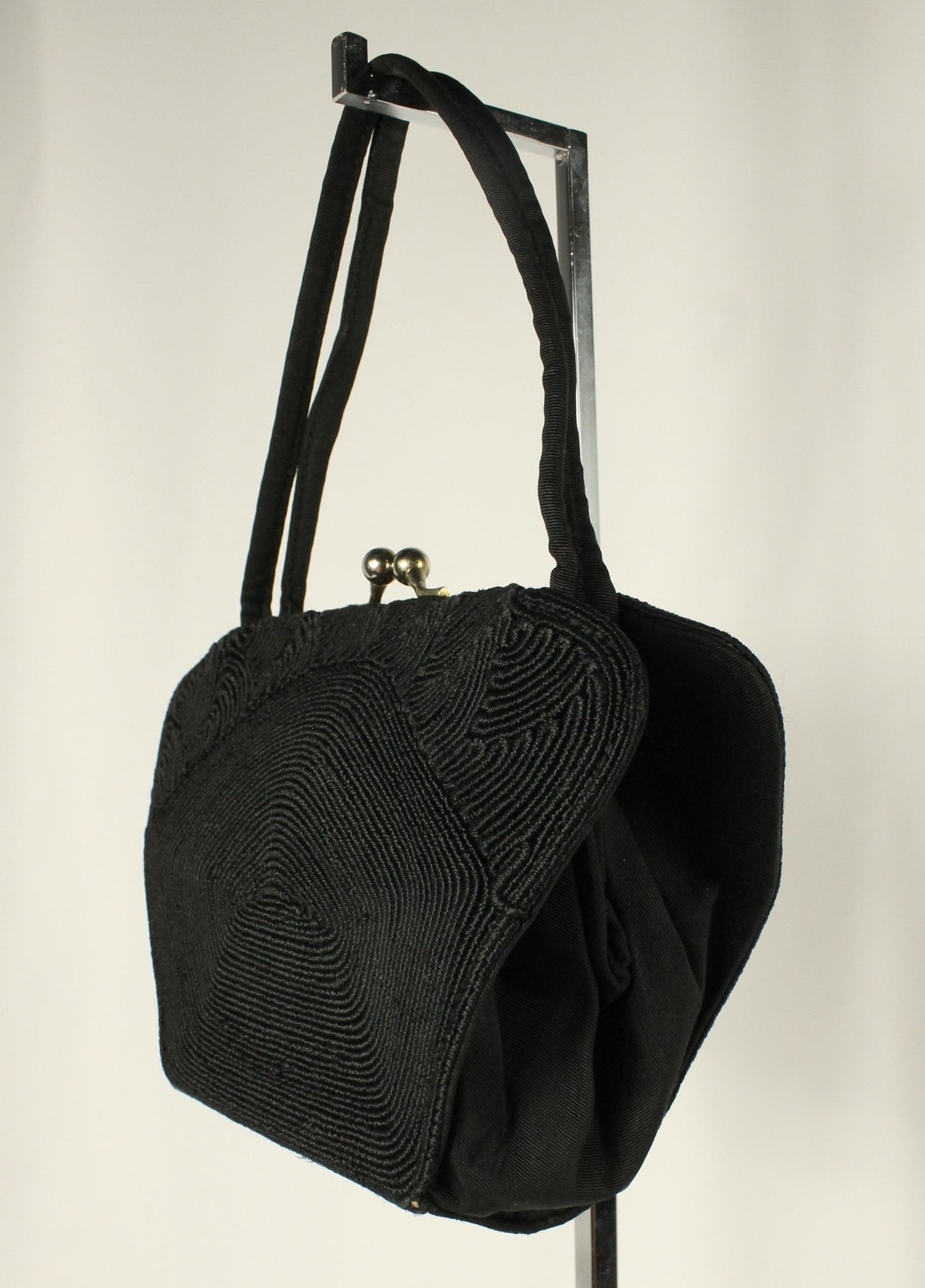 Vintage Capitol Leather Montréal Black Cordé Evening Bag | 1950s Structured Purse