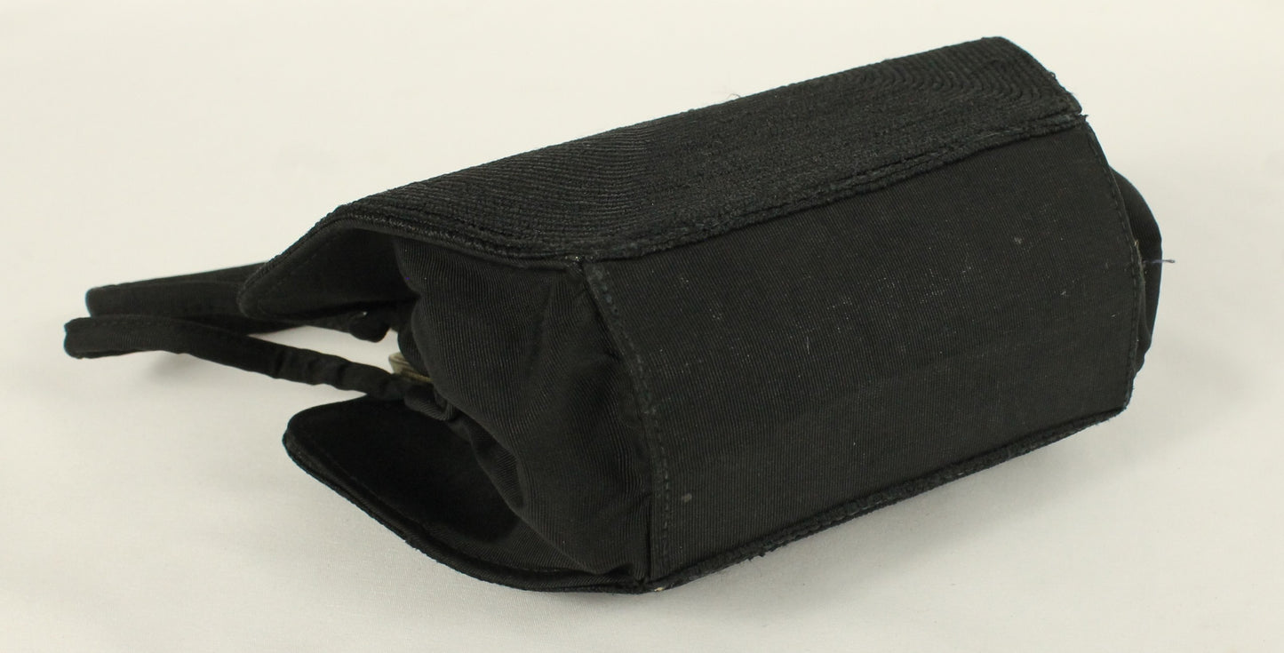 Vintage Capitol Leather Montréal Black Cordé Evening Bag | 1950s Structured Purse