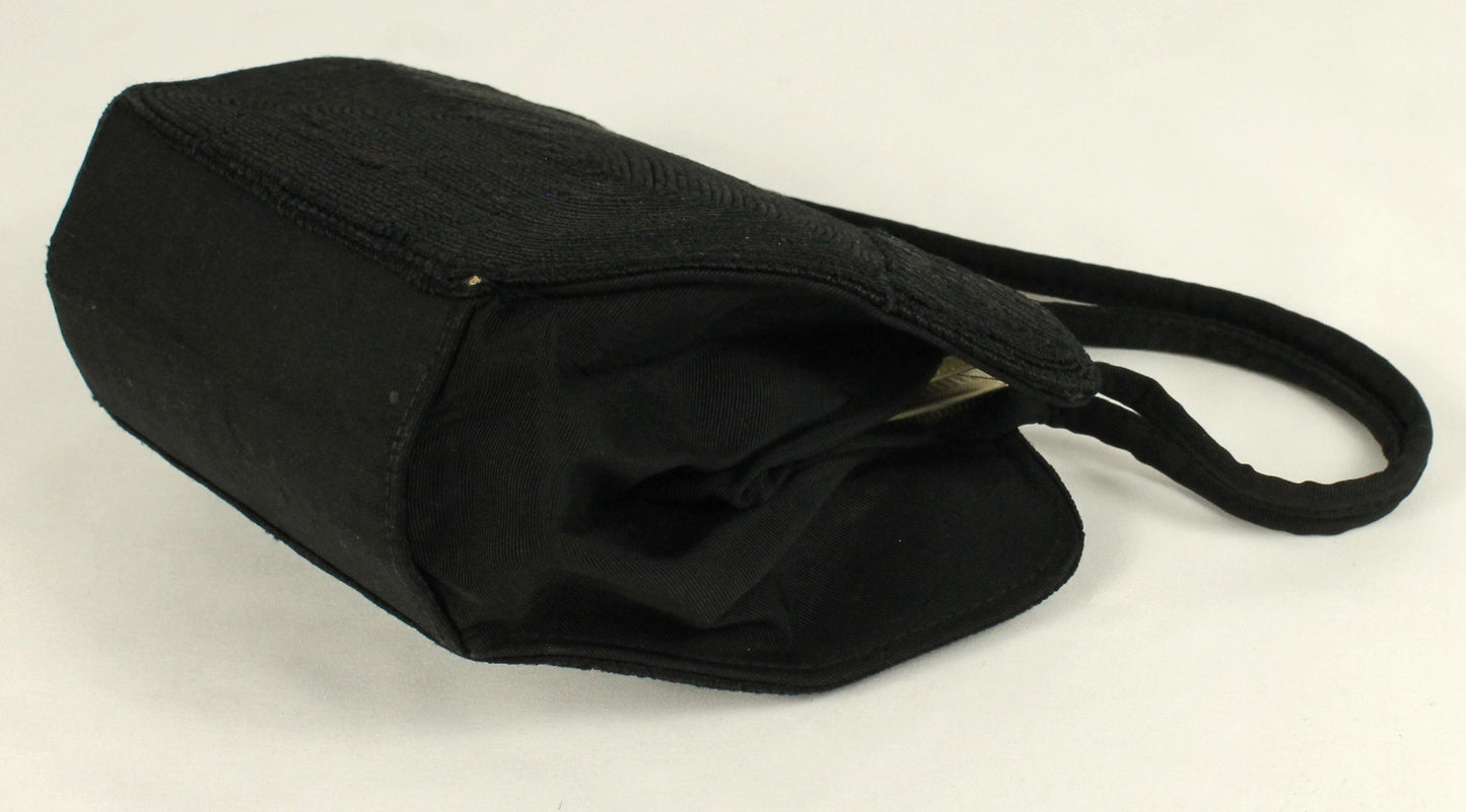 Vintage Capitol Leather Montréal Black Cordé Evening Bag | 1950s Structured Purse