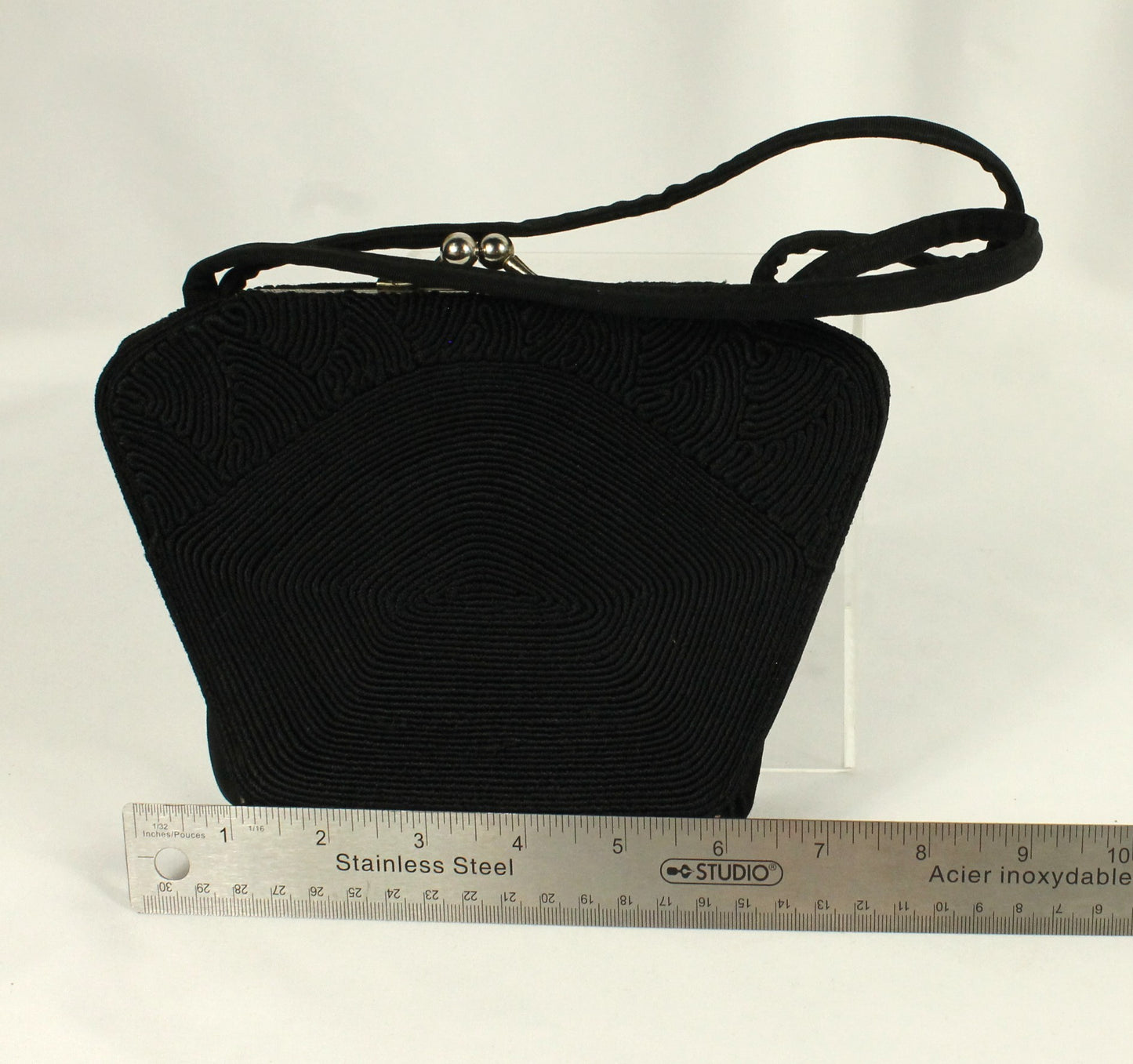 Vintage Capitol Leather Montréal Black Cordé Evening Bag | 1950s Structured Purse