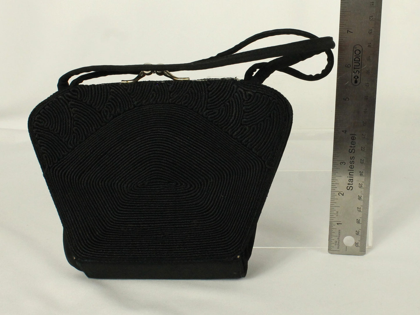 Vintage Capitol Leather Montréal Black Cordé Evening Bag | 1950s Structured Purse
