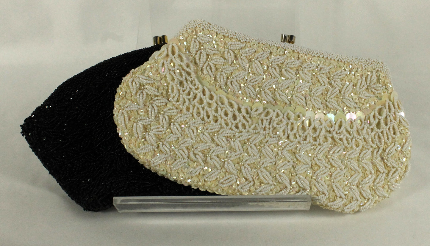 Vintage Simpson's Hand-Beaded Clutch Set: Black & White Evening Bags
