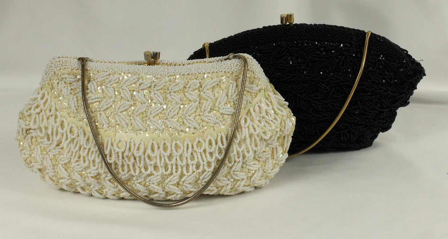 Vintage Simpson's Hand-Beaded Clutch Set: Black & White Evening Bags