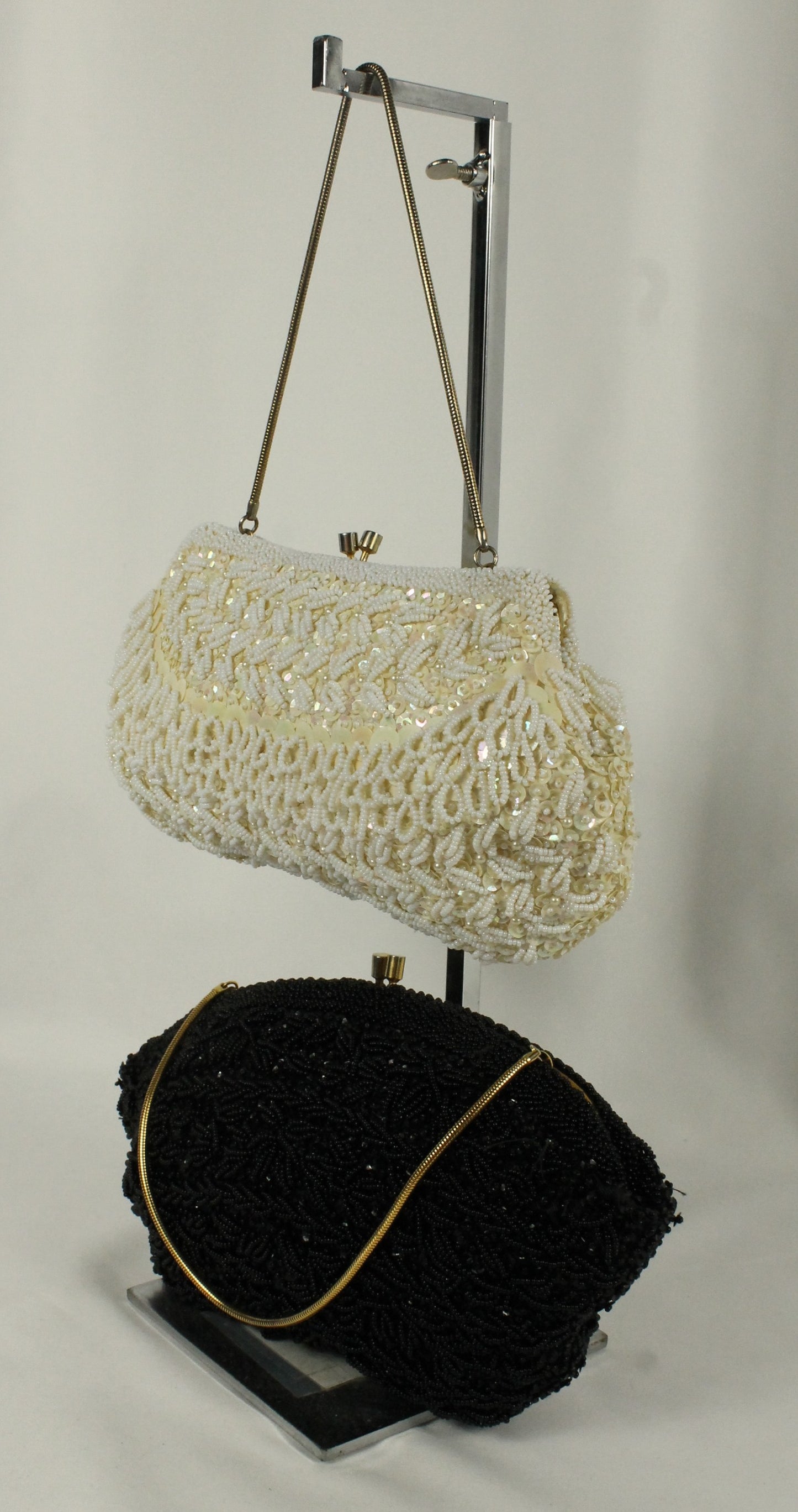 Vintage Simpson's Hand-Beaded Clutch Set: Black & White Evening Bags