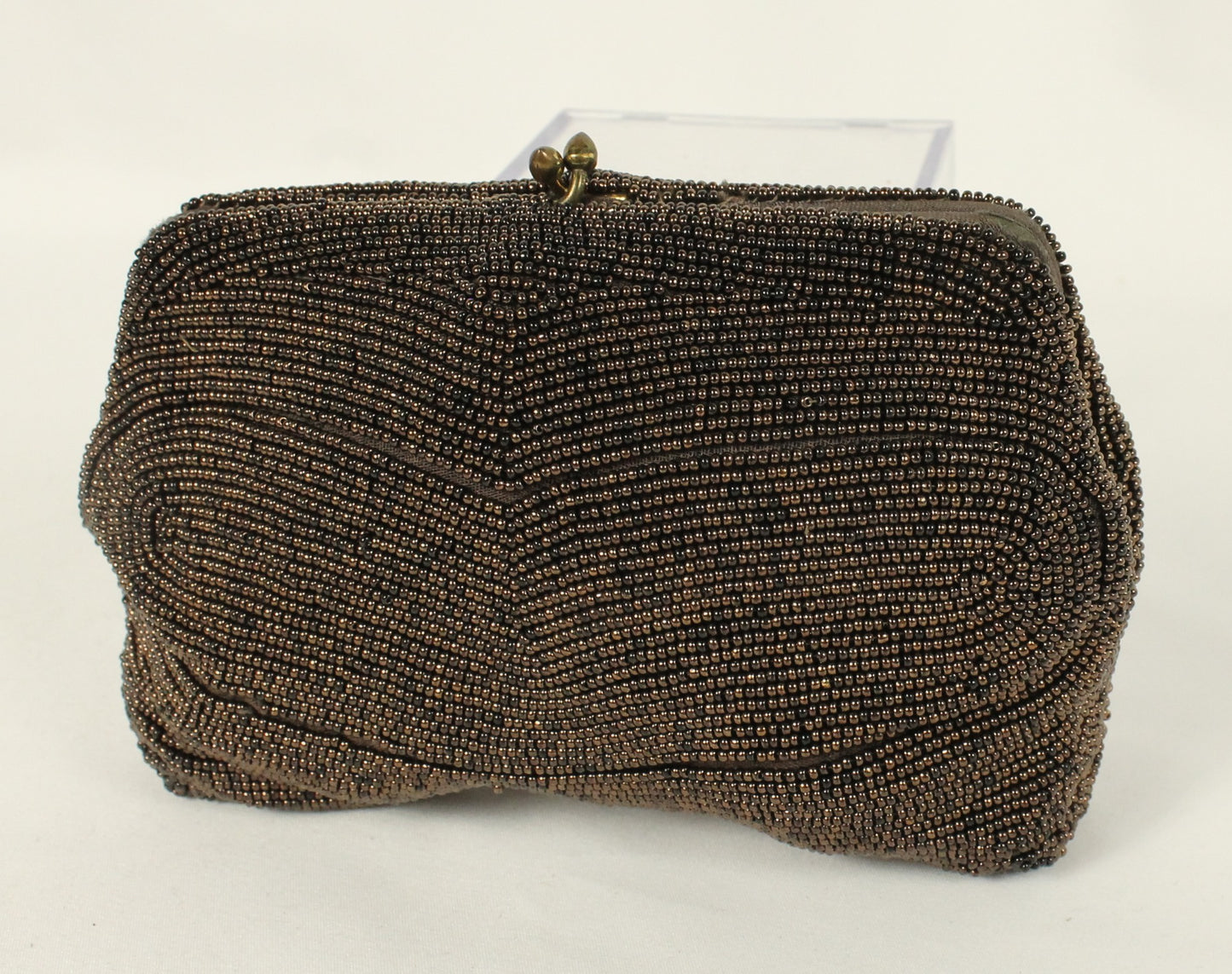 Exquisite Hand-Beaded Pouch Clutch - Belgian Vintage - Brown Bronze Wavy Pattern