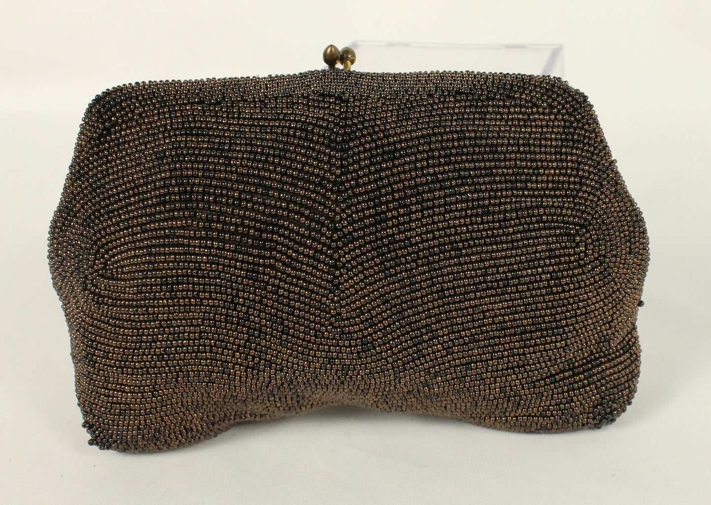 Exquisite Hand-Beaded Pouch Clutch - Belgian Vintage - Brown Bronze Wavy Pattern