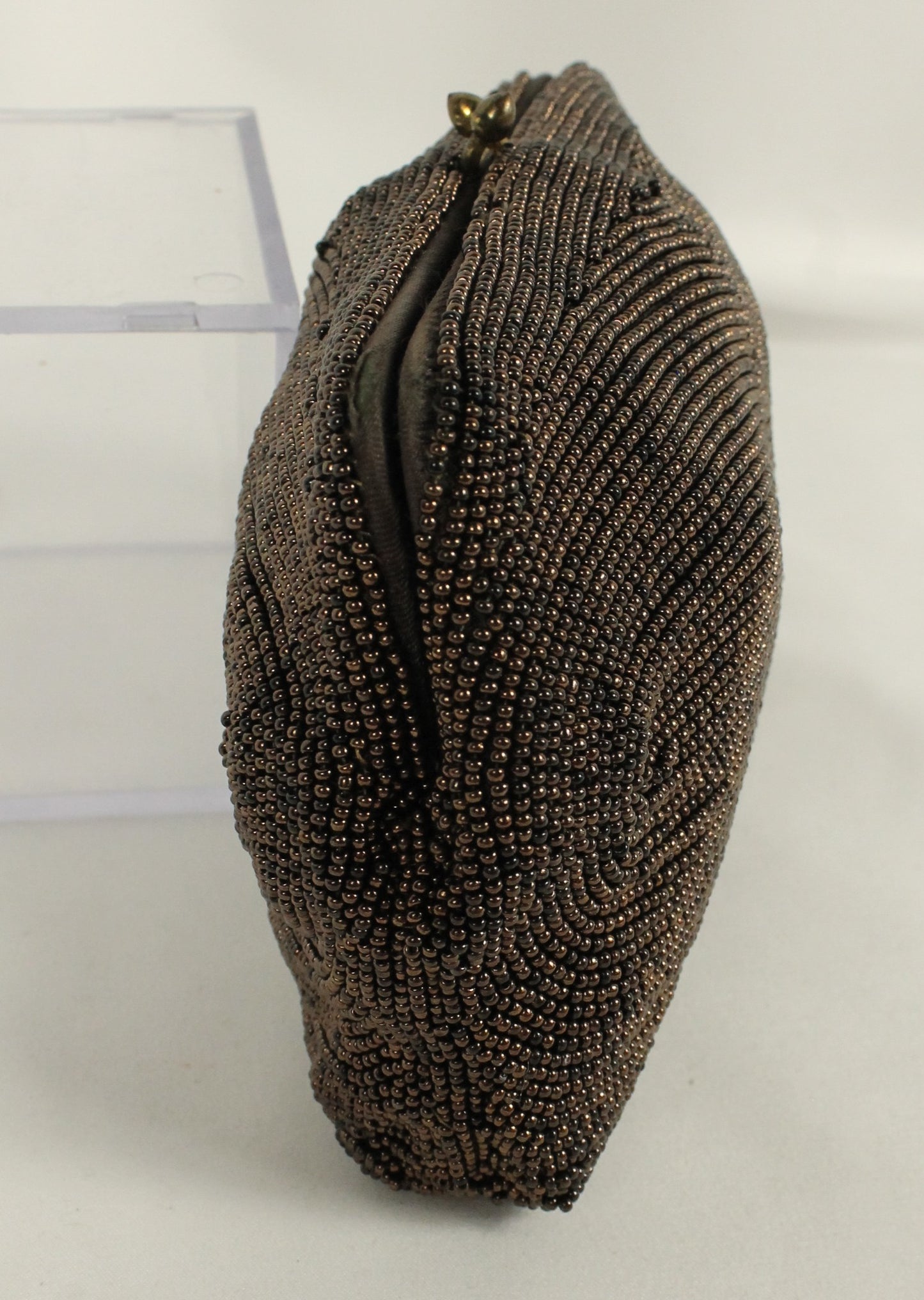 Exquisite Hand-Beaded Pouch Clutch - Belgian Vintage - Brown Bronze Wavy Pattern