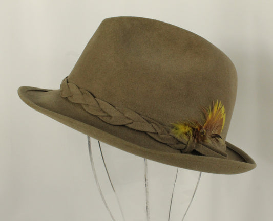 Khaki Felt Alpine/Tyrolean Hat by Biltmore - Braided Band & Golden Pheasant Lining