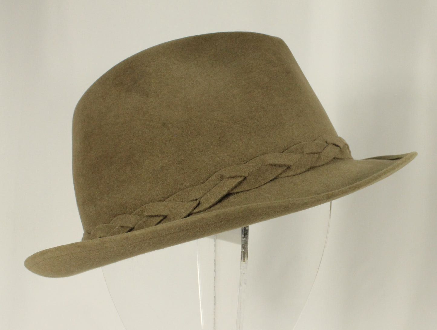 Khaki Felt Alpine/Tyrolean Hat by Biltmore - Braided Band & Golden Pheasant Lining