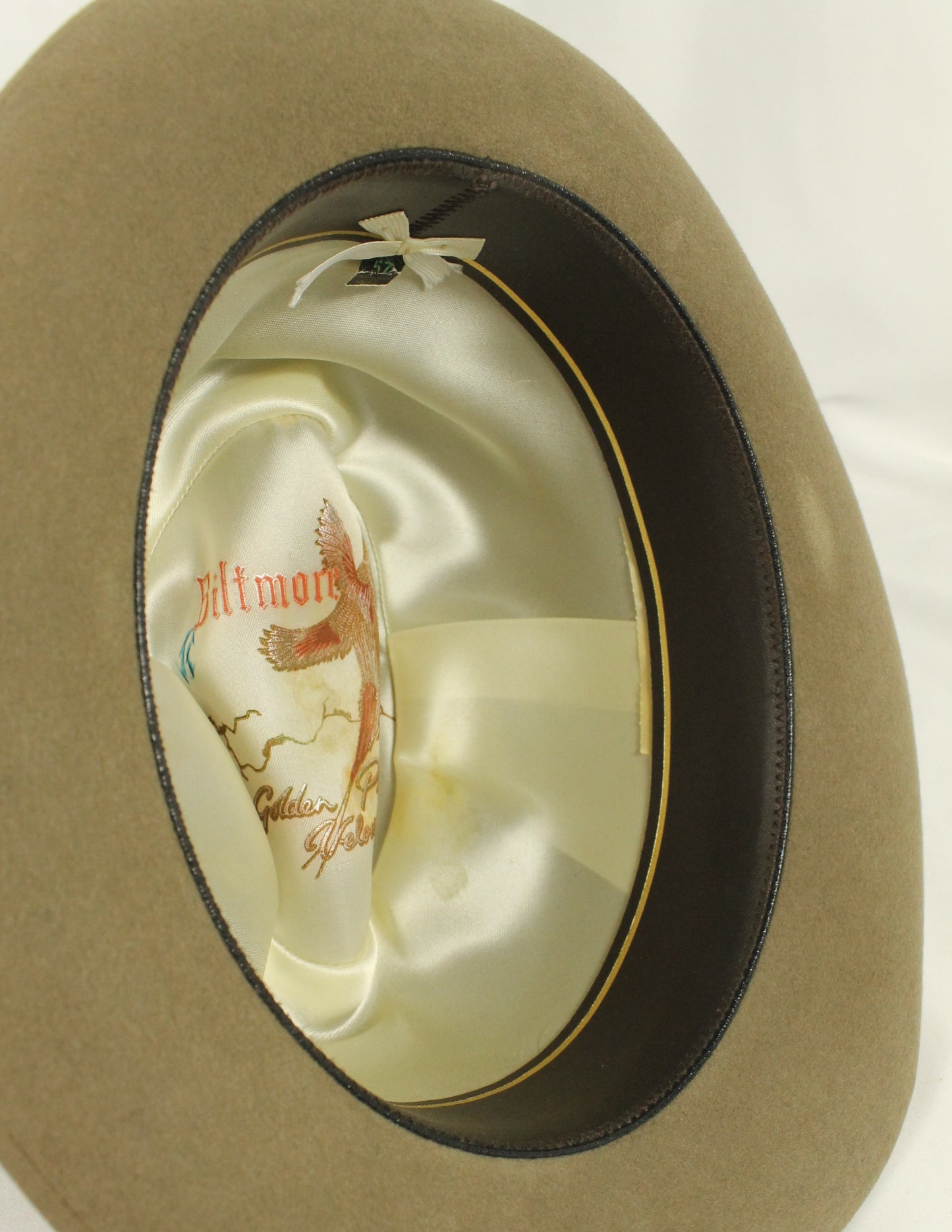 Khaki Felt Alpine/Tyrolean Hat by Biltmore - Braided Band & Golden Pheasant Lining
