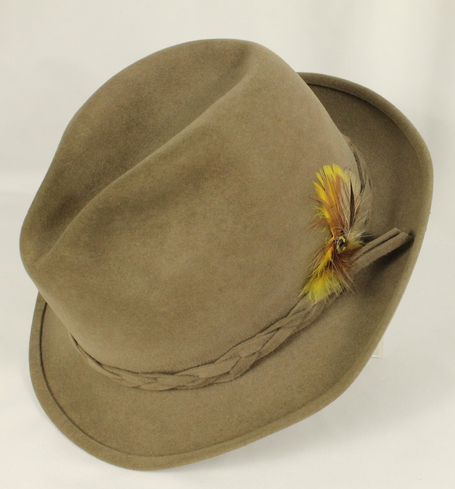 Khaki Felt Alpine/Tyrolean Hat by Biltmore - Braided Band & Golden Pheasant Lining
