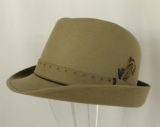 Stylish Biltmore Imperial "Tyrolean" Style Felt Hat with Feather Accent - Size 7 3/8