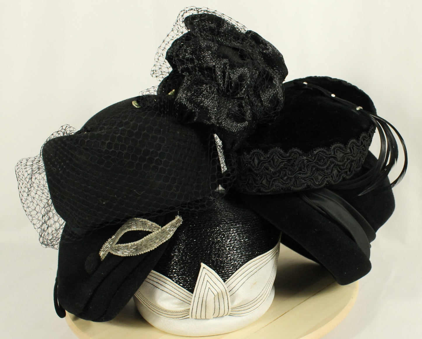 Collection of Classic Black Women's Headwear (5 Hats) - Velvet, Fascinator & Cloche