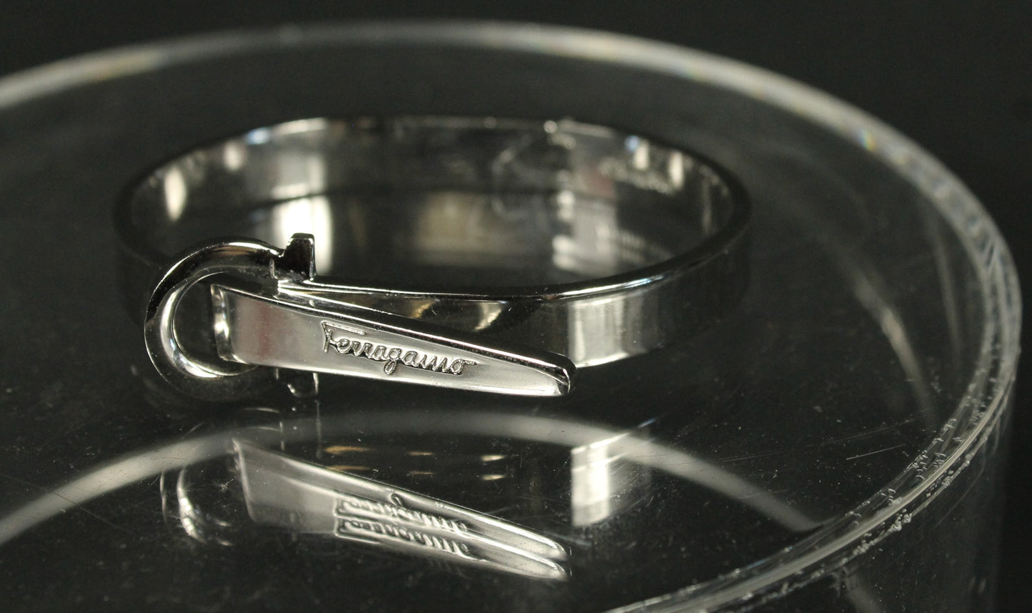 Sleek Designer Modern Silver Cuff Bracelet with Engraved Buckle