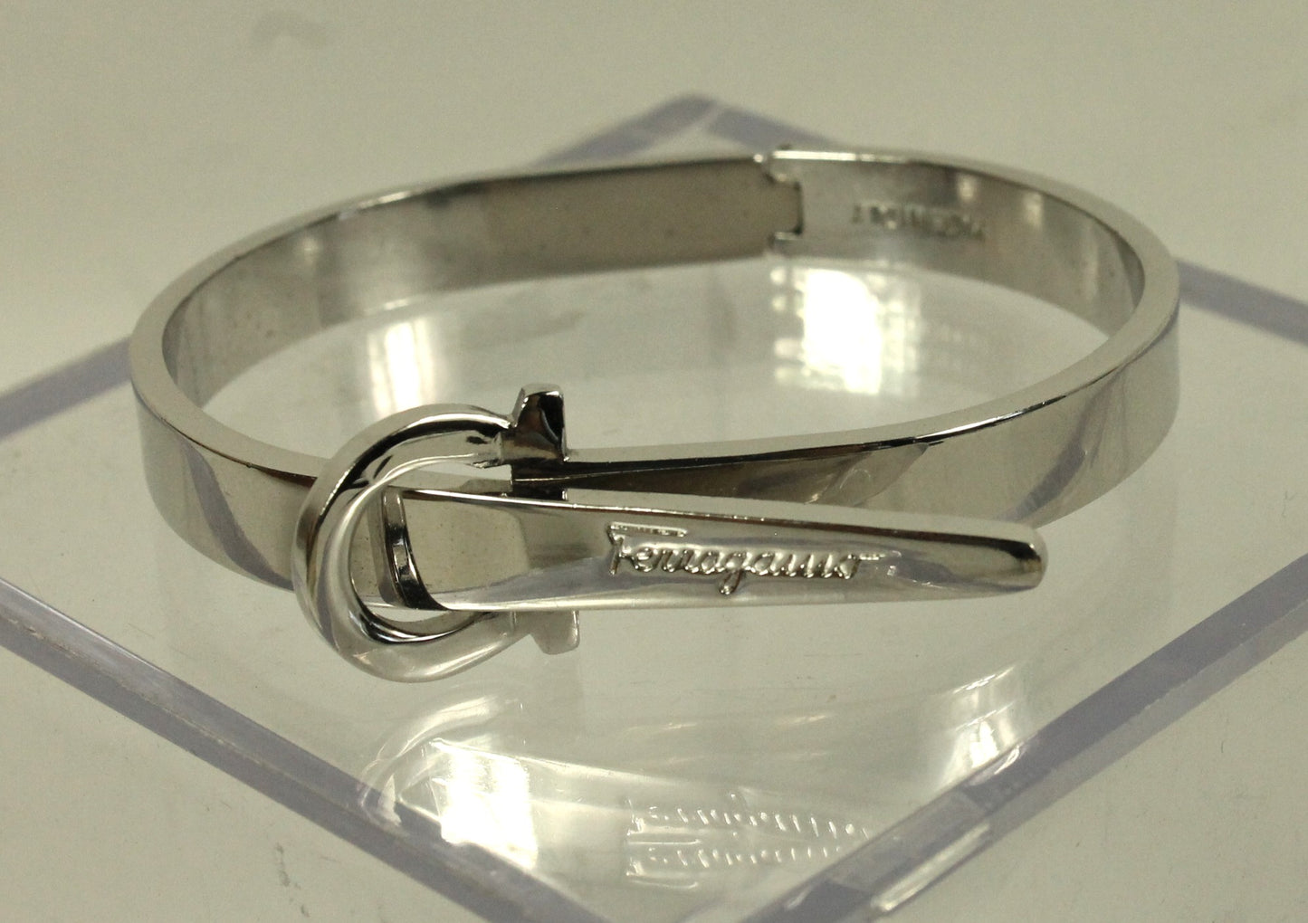 Sleek Designer Modern Silver Cuff Bracelet with Engraved Buckle