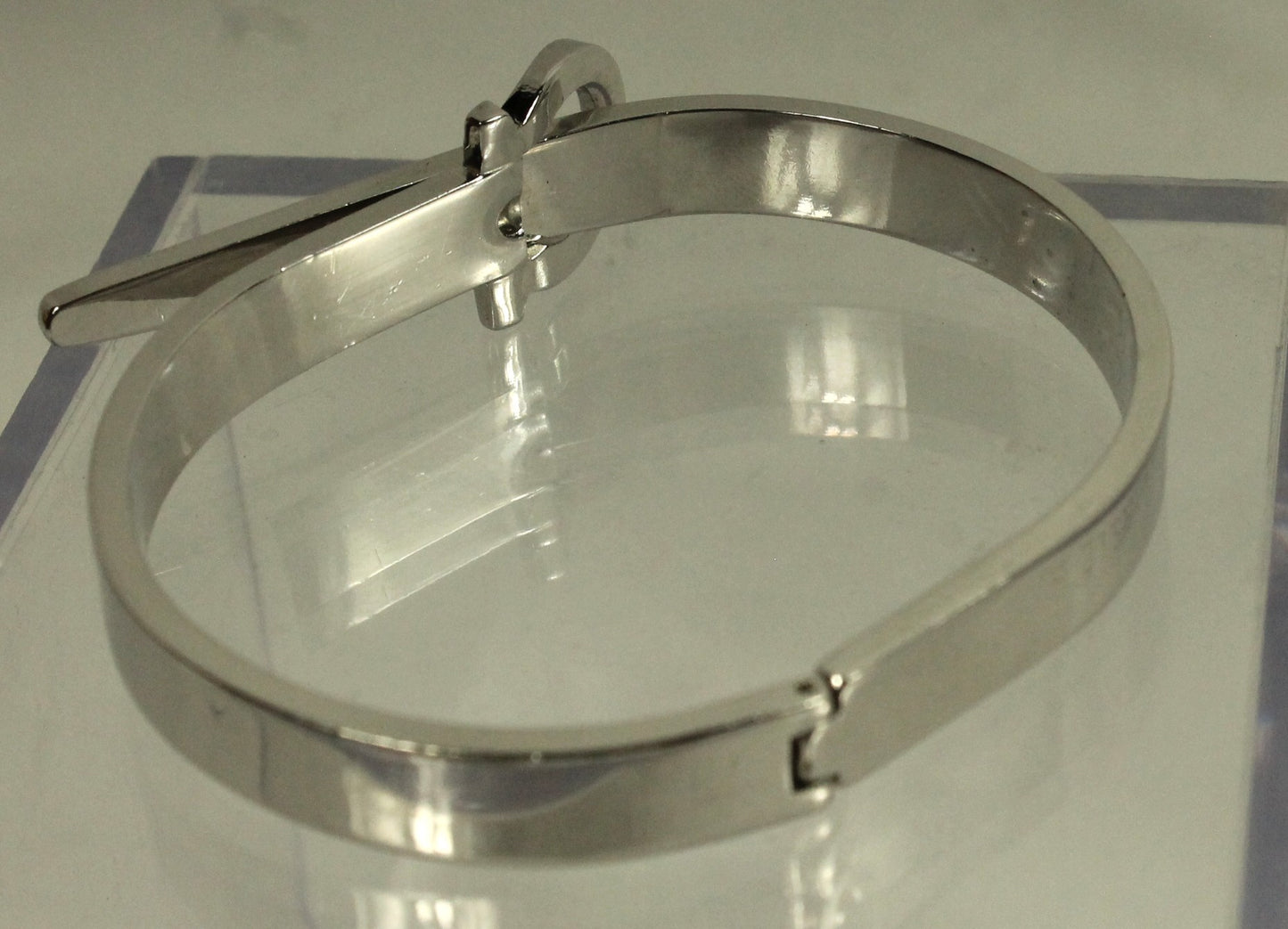 Sleek Designer Modern Silver Cuff Bracelet with Engraved Buckle