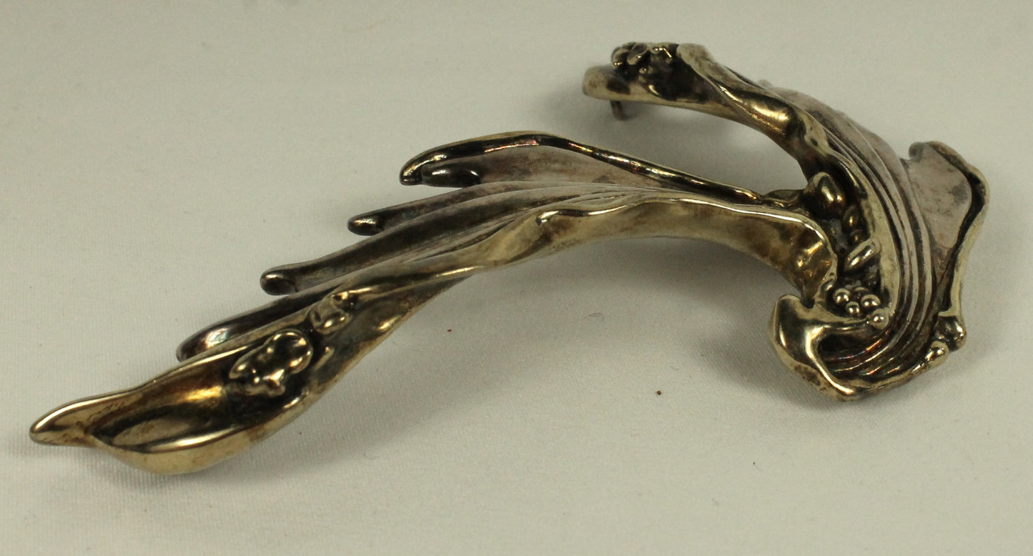 Dramatic Vintage Joseph Eustance Sterling Silver Abstract Wing or Dragon Brooch/Pendant