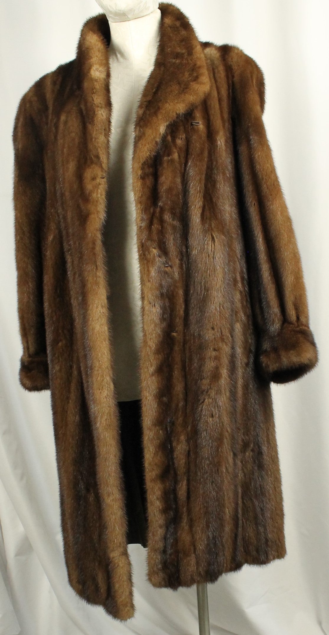 Elegant Vintage Mink Fur Coat with Shawl Collar, Monogrammed Lining Size XXL