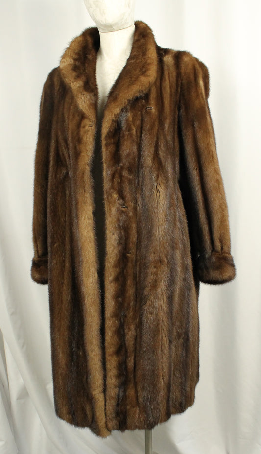 Elegant Vintage Mink Fur Coat with Shawl Collar, Monogrammed Lining Size XXL
