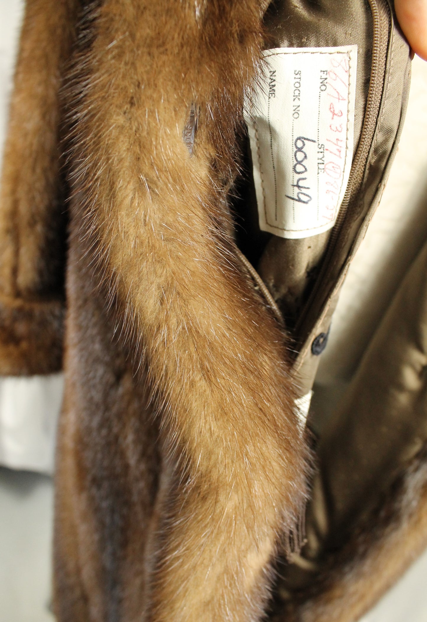 Elegant Vintage Mink Fur Coat with Shawl Collar, Monogrammed Lining Size XXL