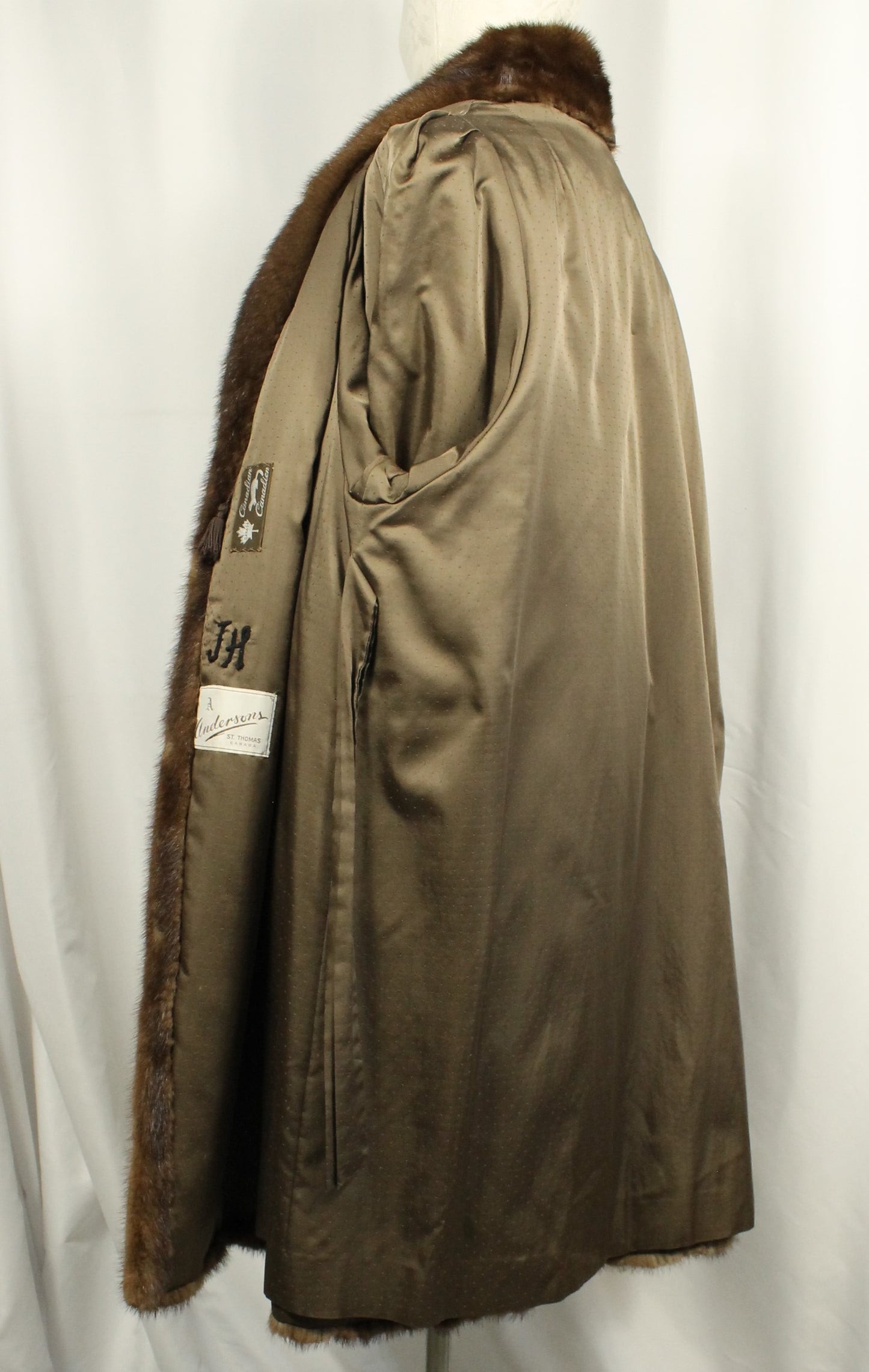 Elegant Vintage Mink Fur Coat with Shawl Collar, Monogrammed Lining Size XXL