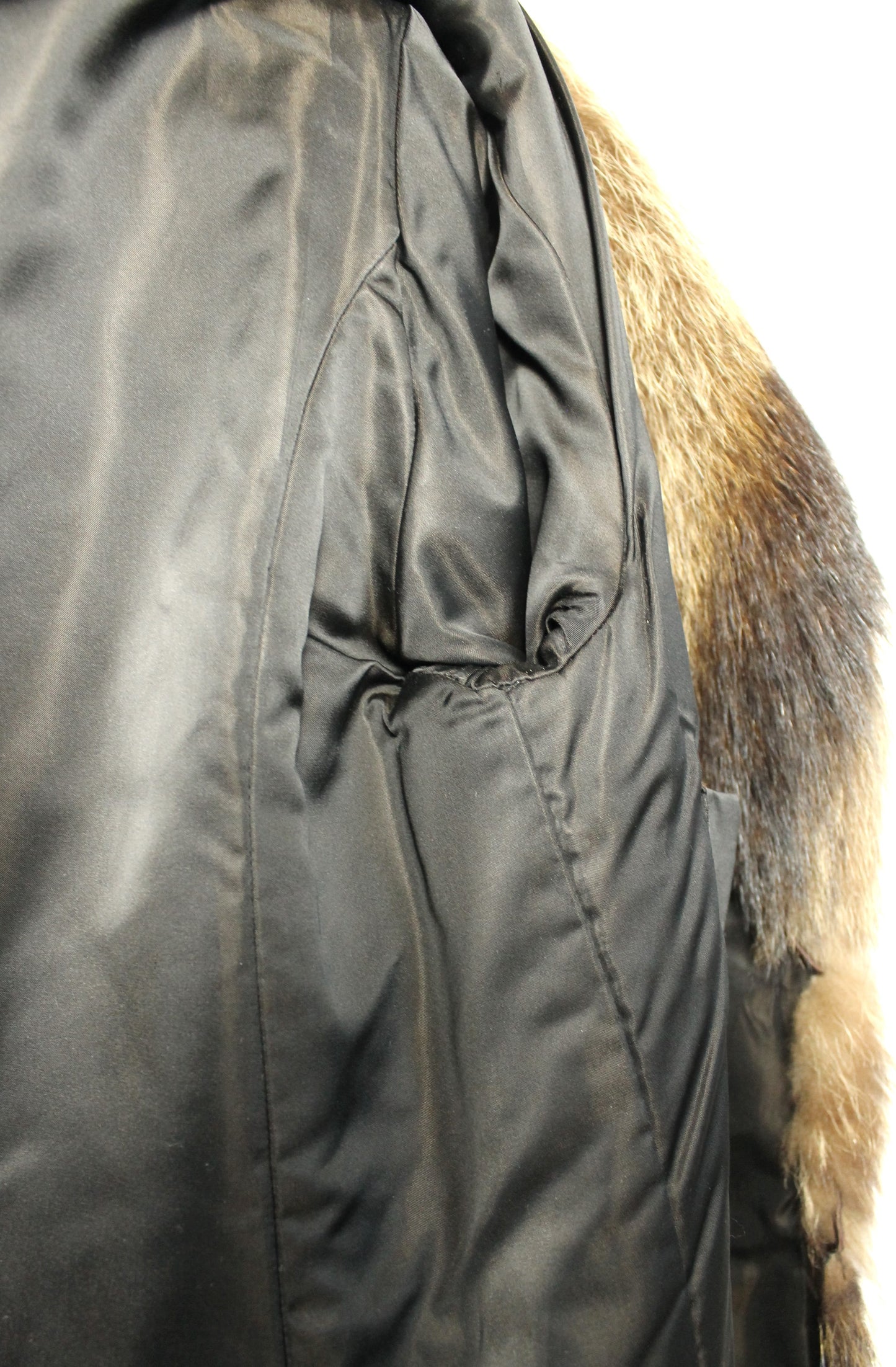 Dramatic Vintage Long-Haired Striped Fur Coat Size XXL - Full Length with Wide Collar - Made in Canada