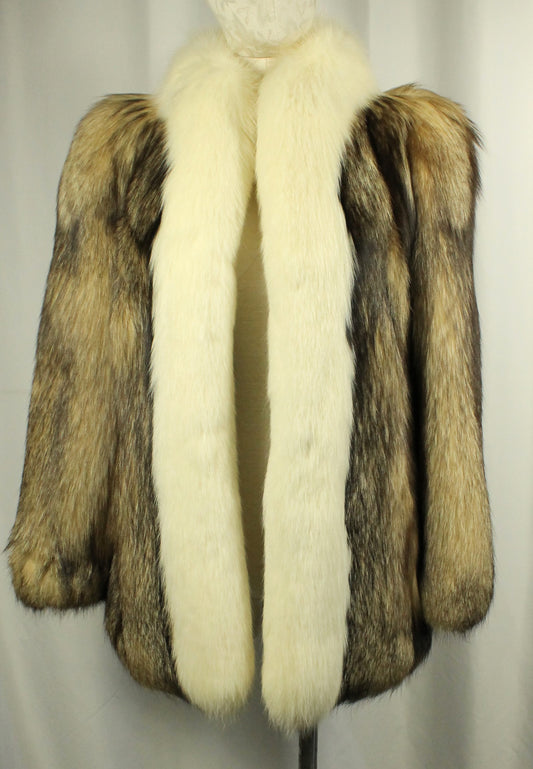 Vintage Klyman Furs Ltd. Tawny Fox/Raccoon Fur Jacket with White Fox Trim (Vintage Size 8)