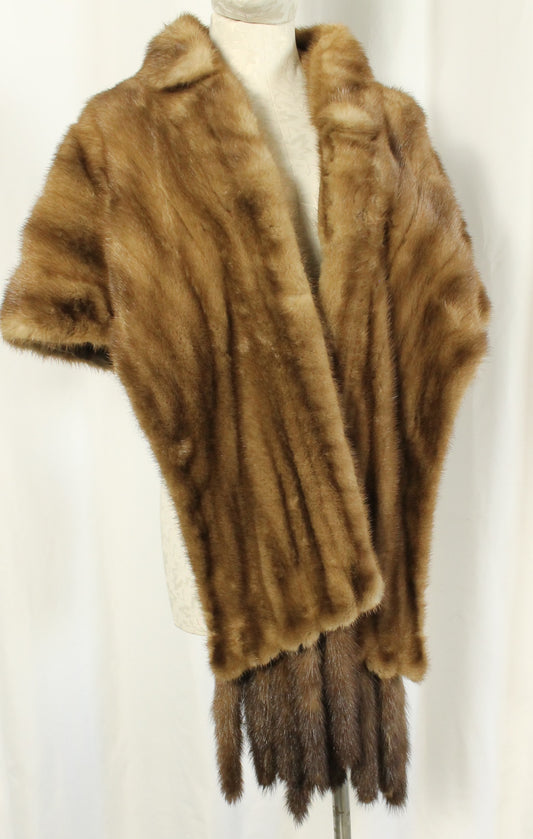 Vintage Mink Fur Stole/Wrap - Rich Brown Color with Full Fur Tails