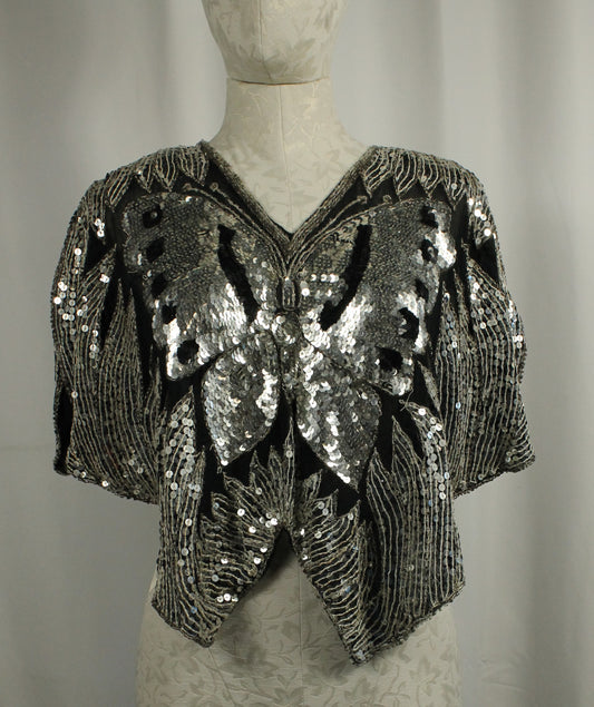 Vintage Sequin Butterfly Top – Dazzling Statement Piece Size Small