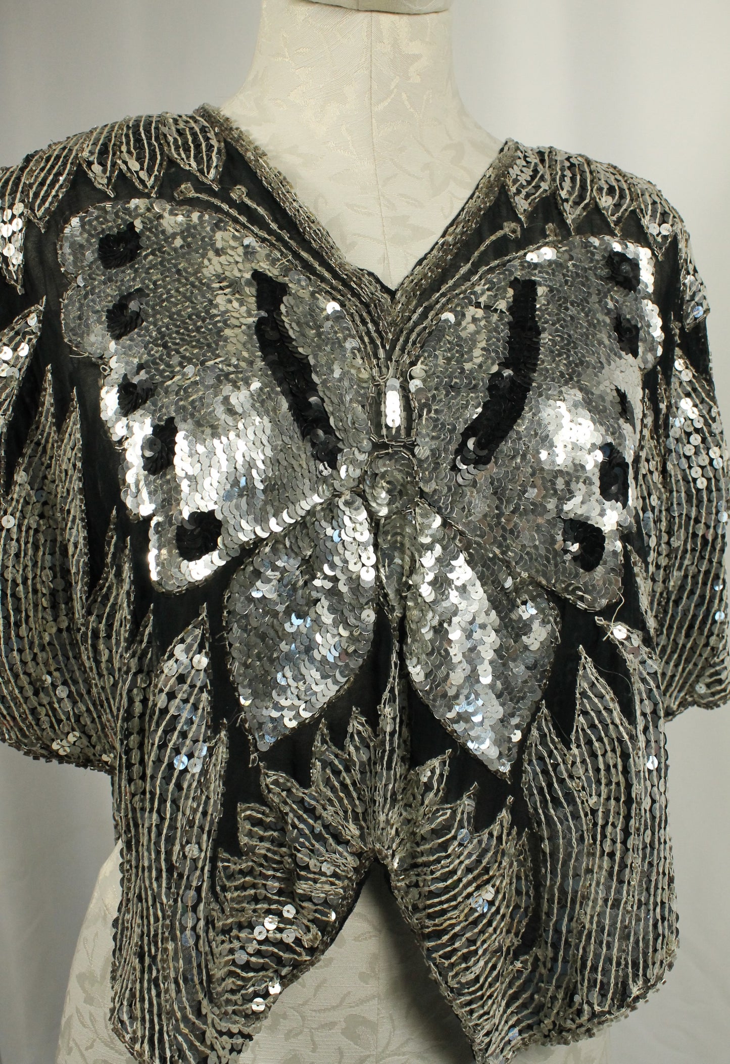 Vintage Sequin Butterfly Top – Dazzling Statement Piece Size Small
