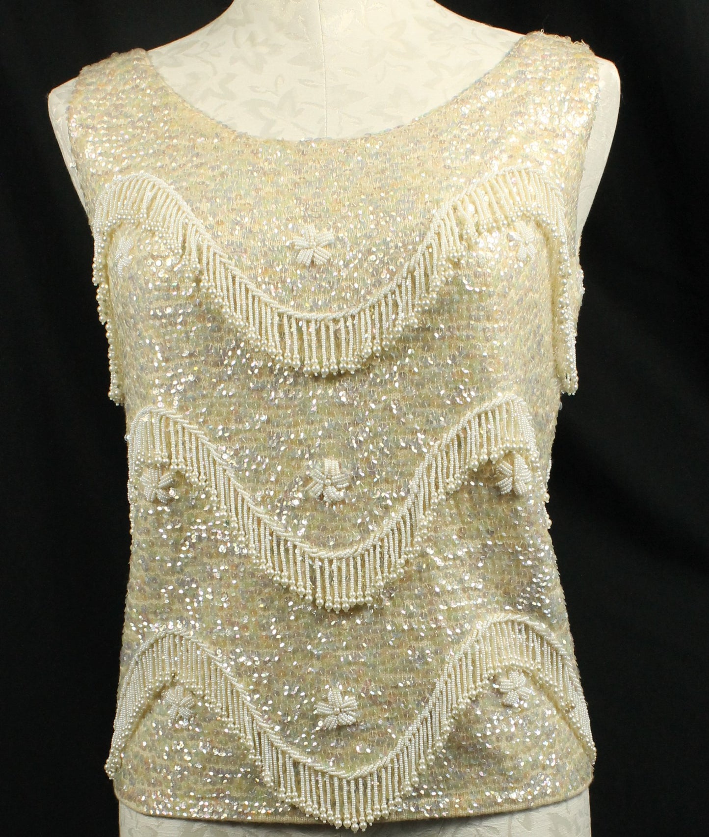 Vintage Hand-Beaded Wool Sleeveless Top – Made in Hong Kong, Size 36/Medium