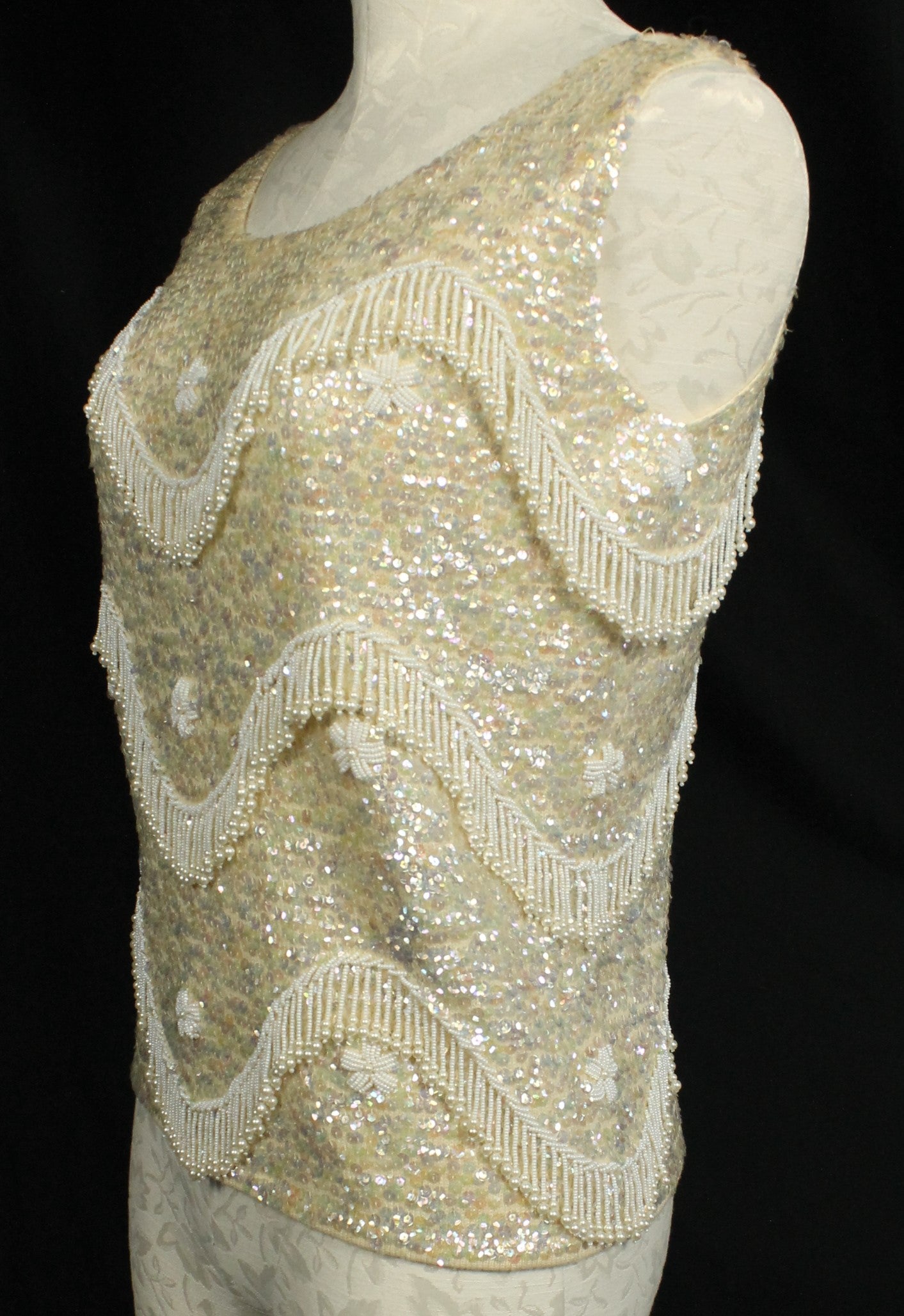Vintage Hand-Beaded Wool Sleeveless Top – Made in Hong Kong, Size 36/Medium