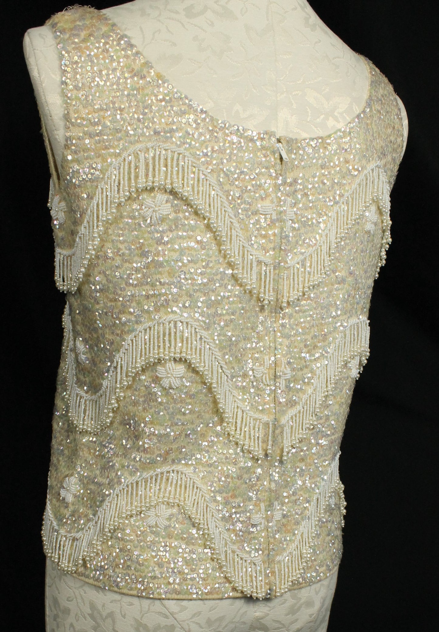 Vintage Hand-Beaded Wool Sleeveless Top – Made in Hong Kong, Size 36/Medium