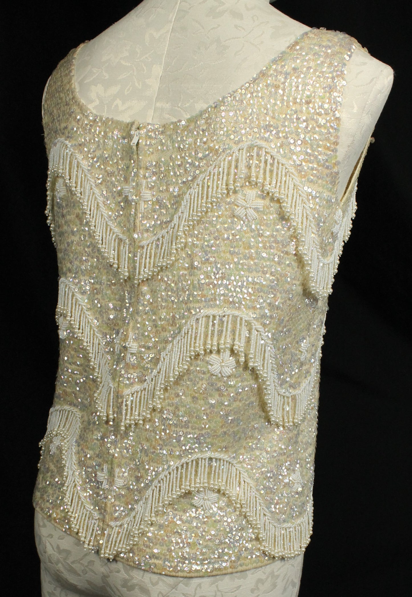 Vintage Hand-Beaded Wool Sleeveless Top – Made in Hong Kong, Size 36/Medium