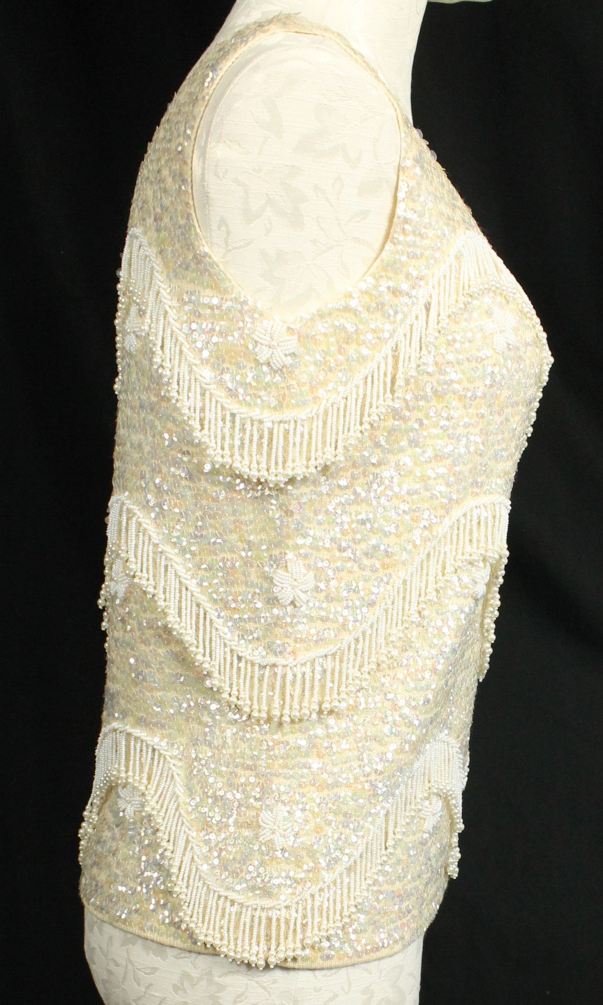 Vintage Hand-Beaded Wool Sleeveless Top – Made in Hong Kong, Size 36/Medium