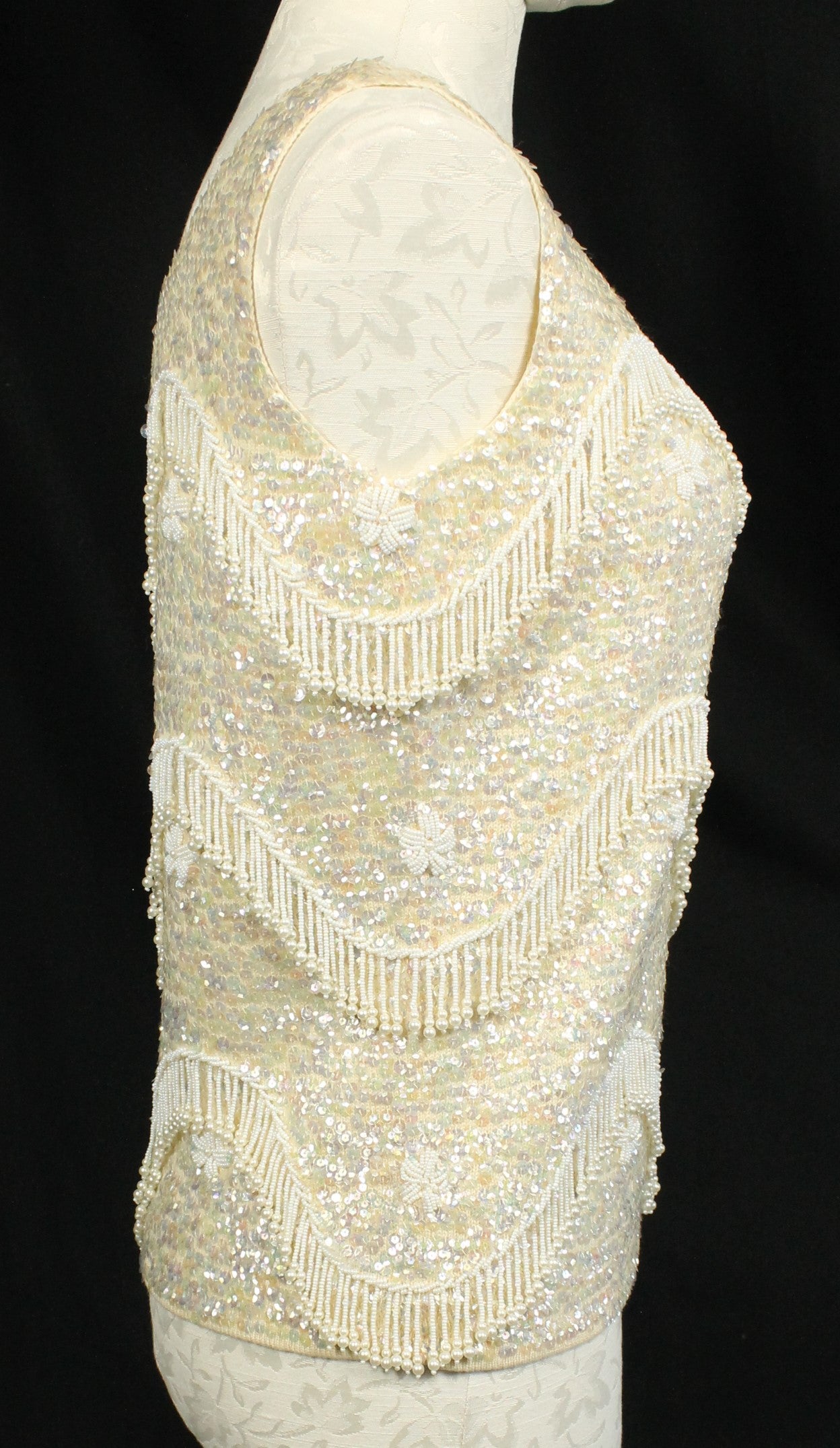 Vintage Hand-Beaded Wool Sleeveless Top – Made in Hong Kong, Size 36/Medium