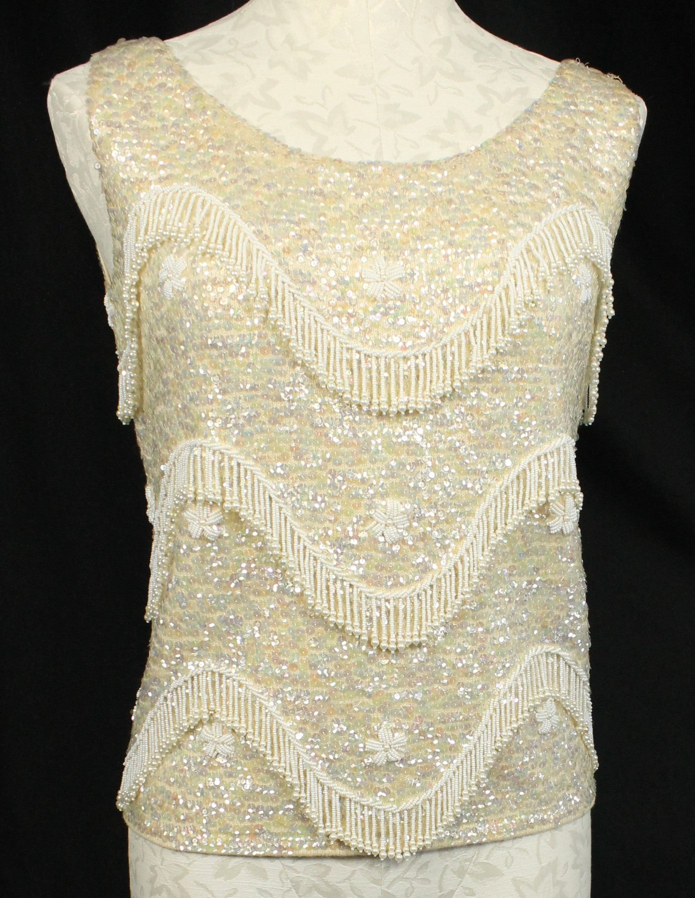 Vintage Hand-Beaded Wool Sleeveless Top – Made in Hong Kong, Size 36/Medium